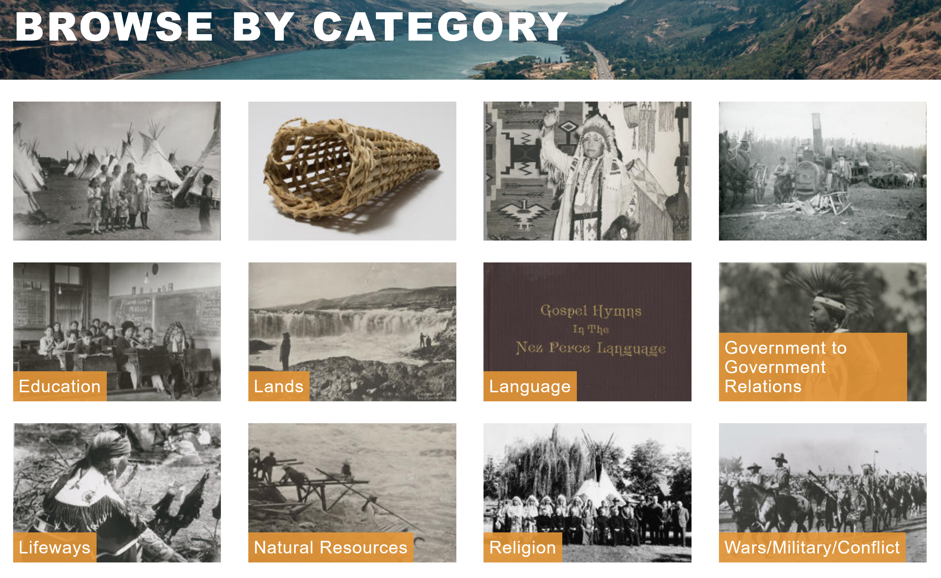 Plateau Peoples' Web Portal categories page.